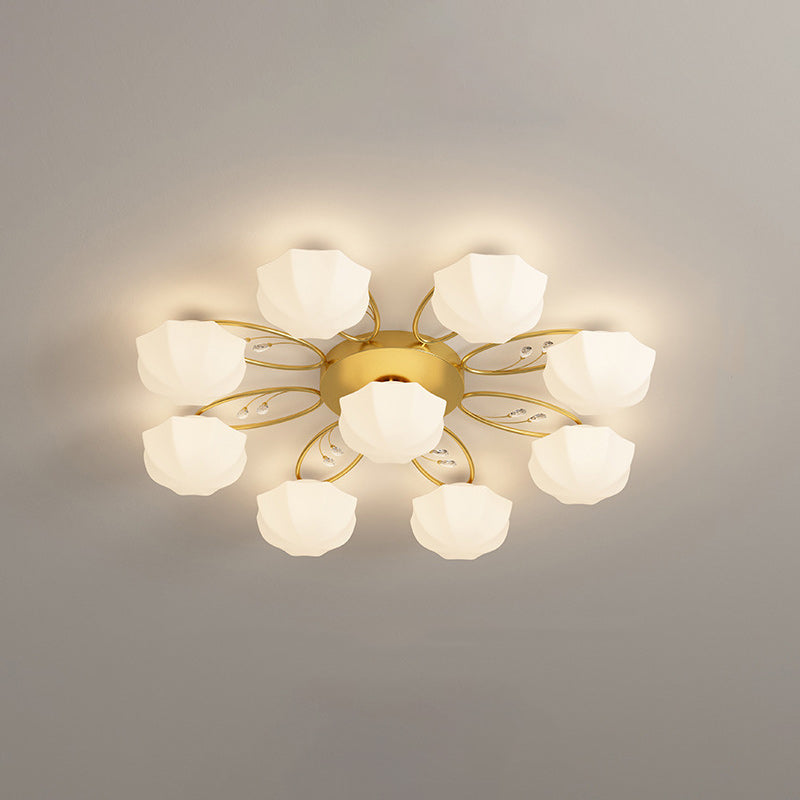 Contemporary Creative Cream Branch Flower Iron Glass 4/7/9/11 Light Semi-Flush Mount Ceiling Light For Living Room