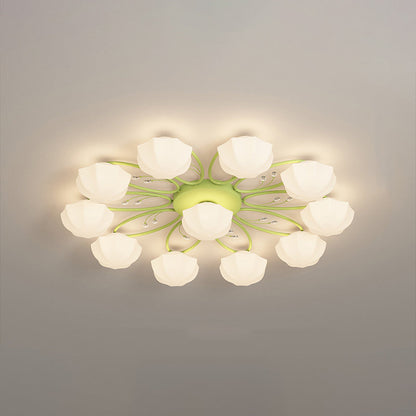 Contemporary Creative Cream Branch Flower Iron Glass 4/7/9/11 Light Semi-Flush Mount Ceiling Light For Living Room
