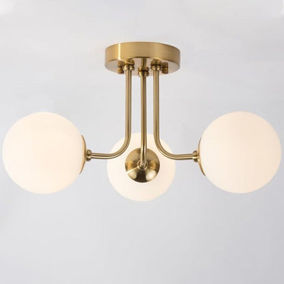 Modern Minimalist Branch Pole Round Ball Iron Glass 3/6 Light Semi-Flush Mount Ceiling Light For Living Room