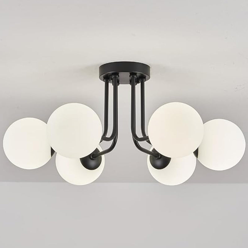 Modern Minimalist Branch Pole Round Ball Iron Glass 3/6 Light Semi-Flush Mount Ceiling Light For Living Room