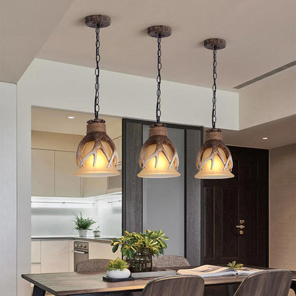 Traditional Vintage Antler Resin Glass Shade 1-Light Pendant Light For Living Room