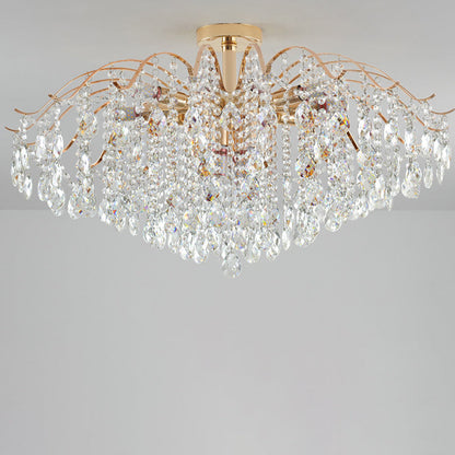 Modern Luxury Round Branch Crystal String Iron 6/10/12/14 Light Chandelier For Living Room