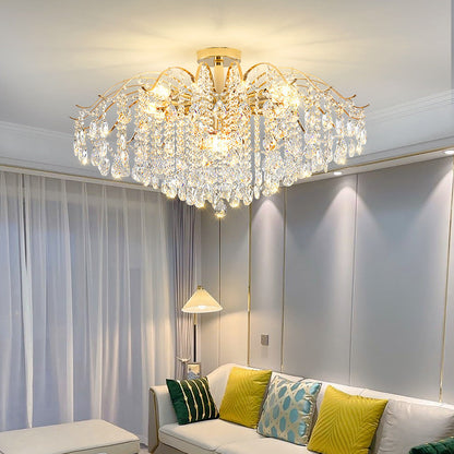 Modern Luxury Round Branch Crystal String Iron 6/10/12/14 Light Chandelier For Living Room