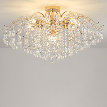 Modern Luxury Round Branch Crystal String Iron 6/10/12/14 Light Chandelier For Living Room