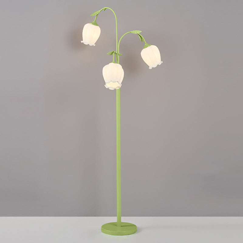 Modern Minimalist Long Flower Iron Frame Glass Shade 2/3 Light Standing Floor Lamp For Living Room