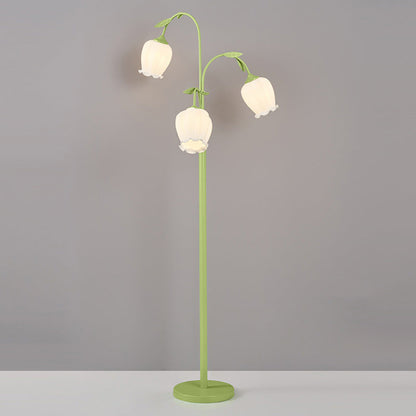Modern Minimalist Long Flower Iron Frame Glass Shade 2/3 Light Standing Floor Lamp For Living Room