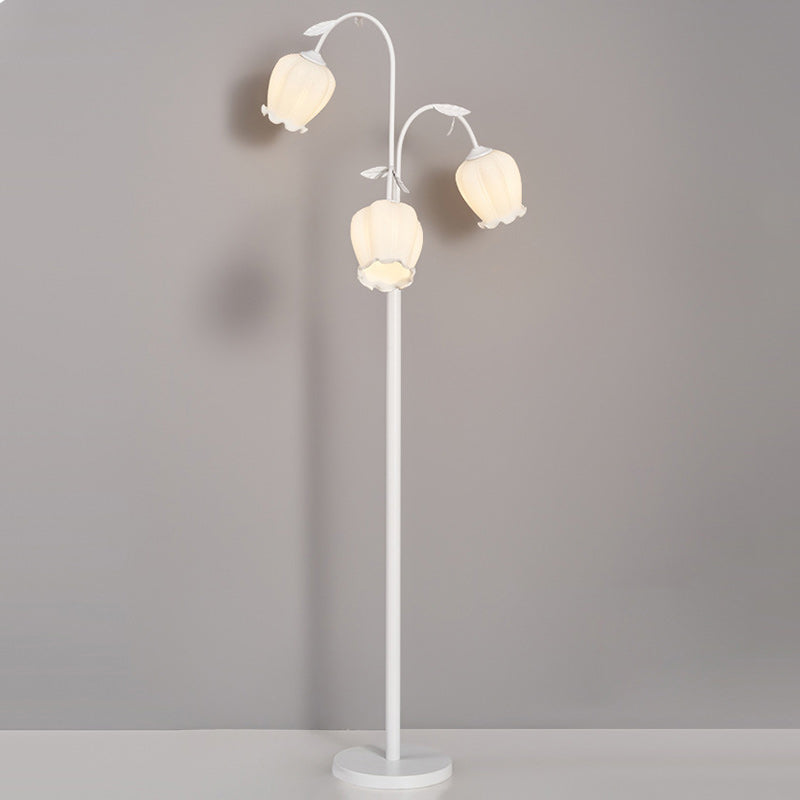 Modern Minimalist Long Flower Iron Frame Glass Shade 2/3 Light Standing Floor Lamp For Living Room