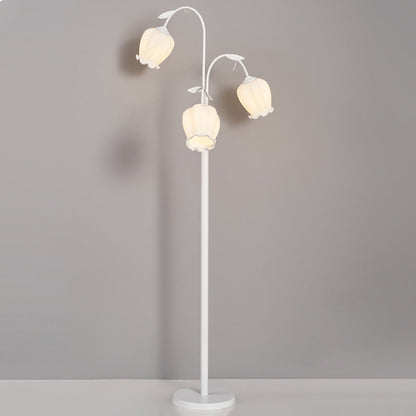 Modern Minimalist Long Flower Iron Frame Glass Shade 2/3 Light Standing Floor Lamp For Living Room