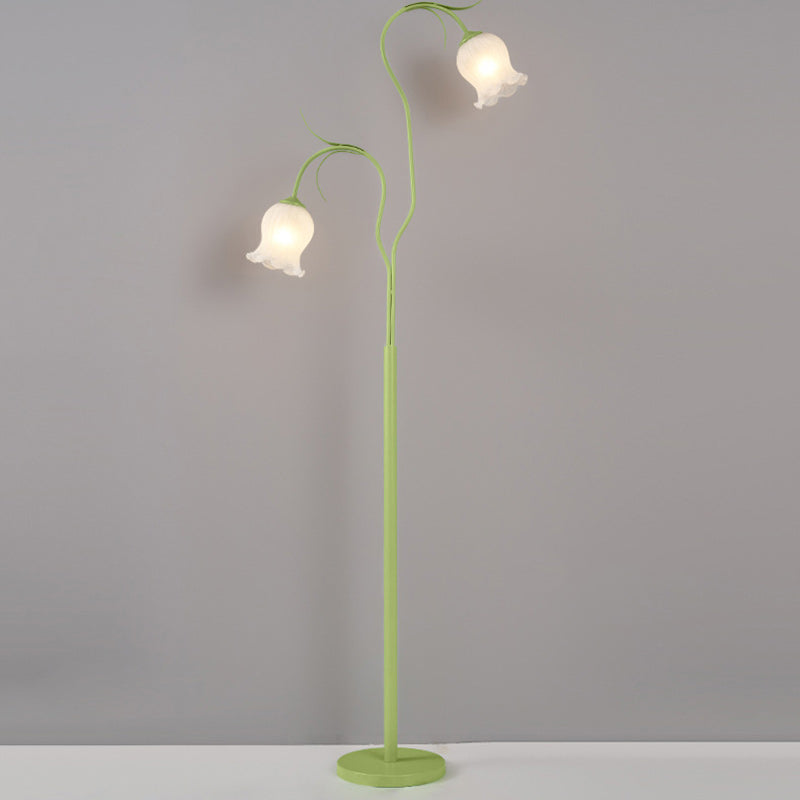 Modern Minimalist Long Flower Iron Frame Glass Shade 2/3 Light Standing Floor Lamp For Living Room