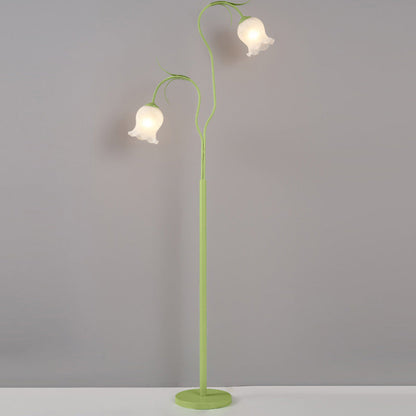Modern Minimalist Long Flower Iron Frame Glass Shade 2/3 Light Standing Floor Lamp For Living Room