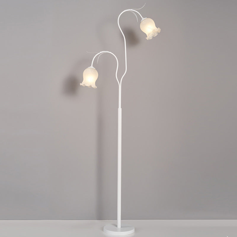 Modern Minimalist Long Flower Iron Frame Glass Shade 2/3 Light Standing Floor Lamp For Living Room