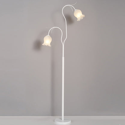 Modern Minimalist Long Flower Iron Frame Glass Shade 2/3 Light Standing Floor Lamp For Living Room