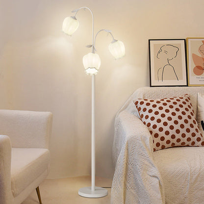 Modern Minimalist Long Flower Iron Frame Glass Shade 2/3 Light Standing Floor Lamp For Living Room