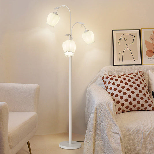Modern Minimalist Long Flower Iron Frame Glass Shade 2/3 Light Standing Floor Lamp For Living Room