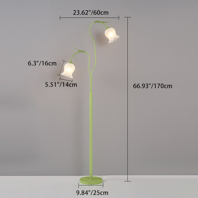 Modern Minimalist Long Flower Iron Frame Glass Shade 2/3 Light Standing Floor Lamp For Living Room