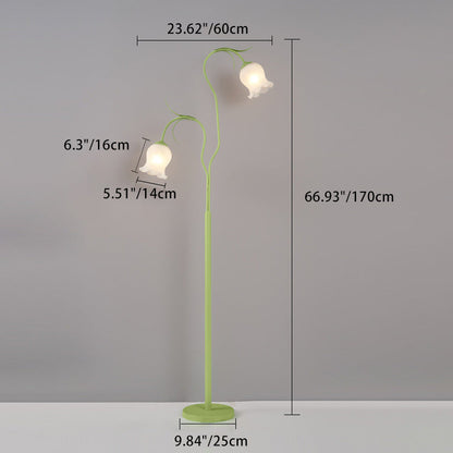 Modern Minimalist Long Flower Iron Frame Glass Shade 2/3 Light Standing Floor Lamp For Living Room