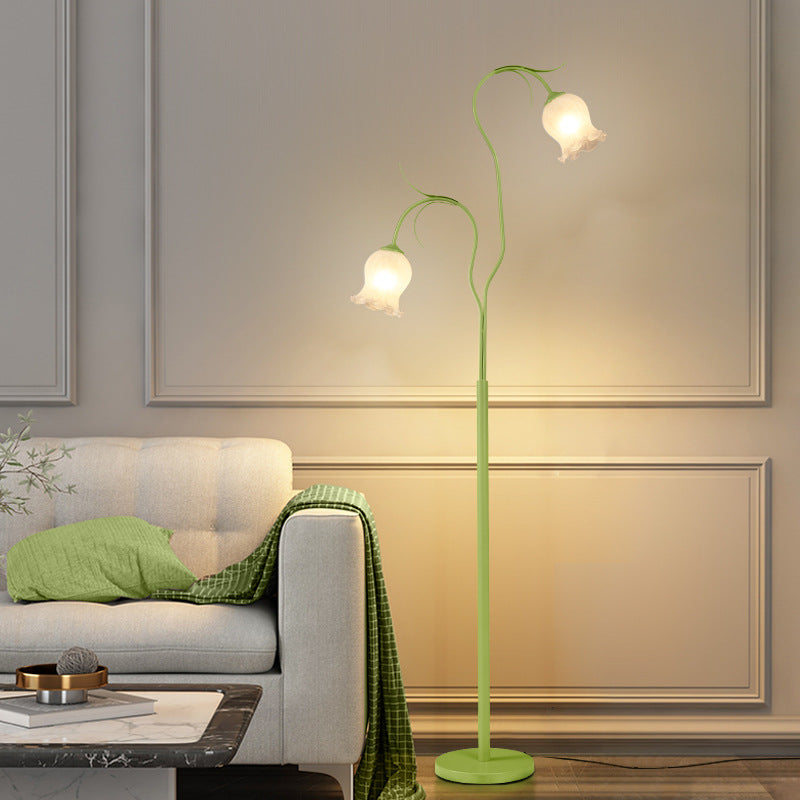 Modern Minimalist Long Flower Iron Frame Glass Shade 2/3 Light Standing Floor Lamp For Living Room