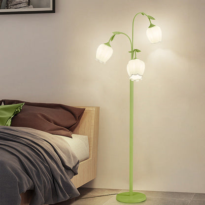 Modern Minimalist Long Flower Iron Frame Glass Shade 2/3 Light Standing Floor Lamp For Living Room