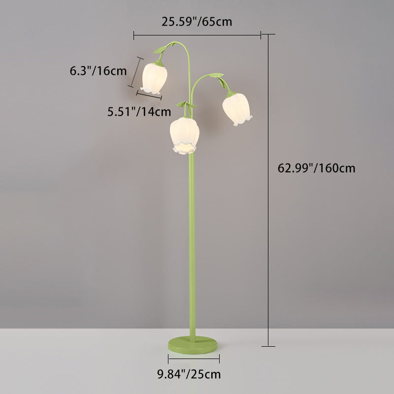 Modern Minimalist Long Flower Iron Frame Glass Shade 2/3 Light Standing Floor Lamp For Living Room