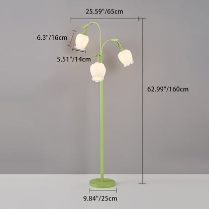 Modern Minimalist Long Flower Iron Frame Glass Shade 2/3 Light Standing Floor Lamp For Living Room