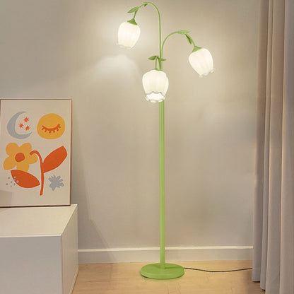 Modern Minimalist Long Flower Iron Frame Glass Shade 2/3 Light Standing Floor Lamp For Living Room