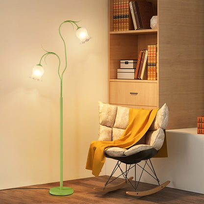 Modern Minimalist Long Flower Iron Frame Glass Shade 2/3 Light Standing Floor Lamp For Living Room