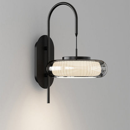 Modern Minimalist Curved Pole Round Iron Glass Shade Plastic LED Wall Sconce Lamp For Living Room