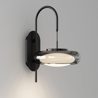 Modern Minimalist Curved Pole Round Iron Glass Shade Plastic LED Wall Sconce Lamp For Living Room