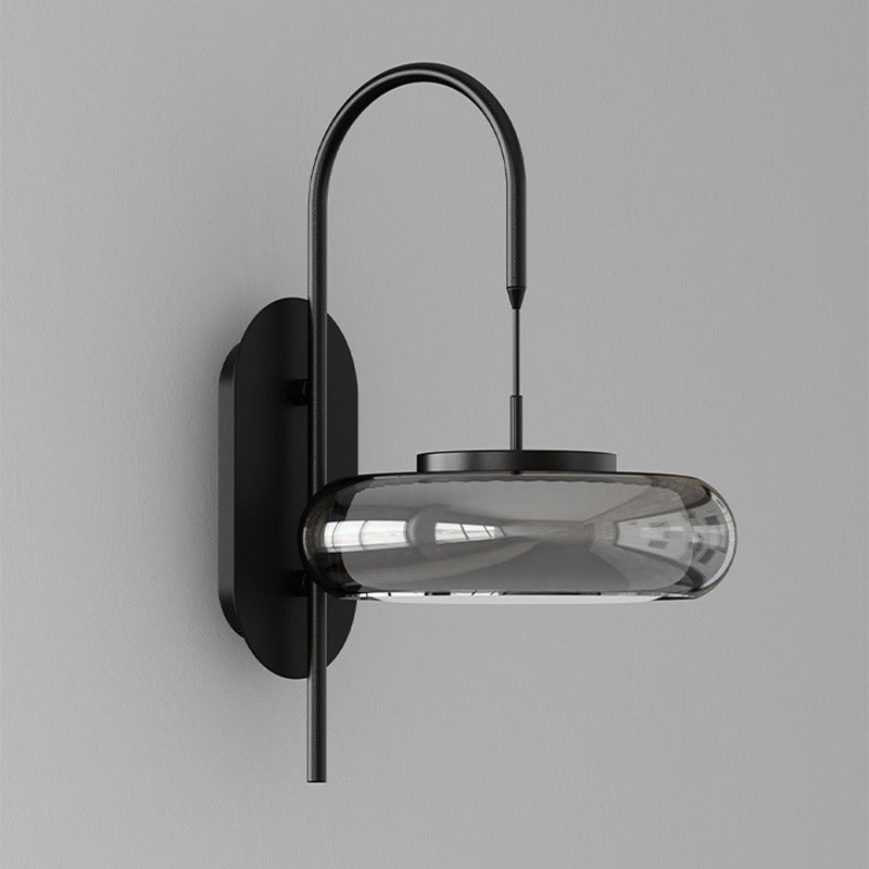 Modern Minimalist Curved Pole Round Iron Glass Shade Plastic LED Wall Sconce Lamp For Living Room
