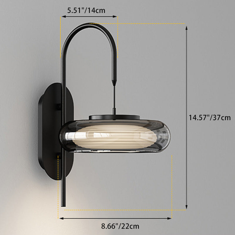 Modern Minimalist Curved Pole Round Iron Glass Shade Plastic LED Wall Sconce Lamp For Living Room