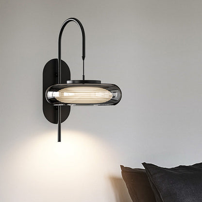 Modern Minimalist Curved Pole Round Iron Glass Shade Plastic LED Wall Sconce Lamp For Living Room
