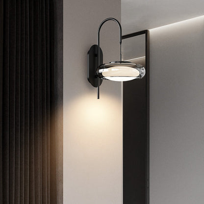 Modern Minimalist Curved Pole Round Iron Glass Shade Plastic LED Wall Sconce Lamp For Living Room