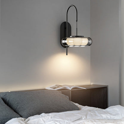 Modern Minimalist Curved Pole Round Iron Glass Shade Plastic LED Wall Sconce Lamp For Living Room