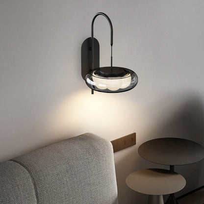 Modern Minimalist Curved Pole Round Iron Glass Shade Plastic LED Wall Sconce Lamp For Living Room