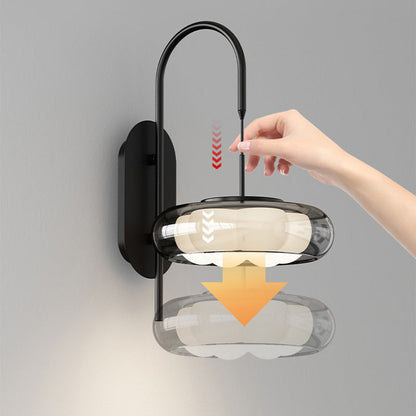 Modern Minimalist Curved Pole Round Iron Glass Shade Plastic LED Wall Sconce Lamp For Living Room