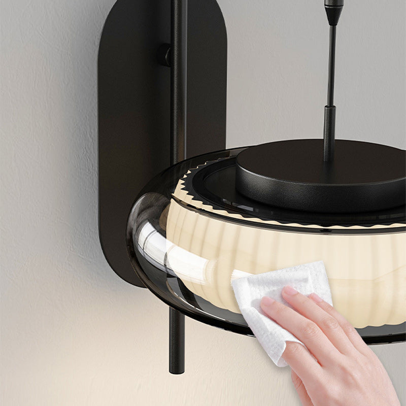 Modern Minimalist Curved Pole Round Iron Glass Shade Plastic LED Wall Sconce Lamp For Living Room