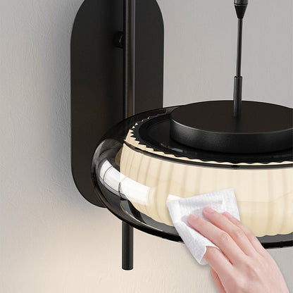 Modern Minimalist Curved Pole Round Iron Glass Shade Plastic LED Wall Sconce Lamp For Living Room
