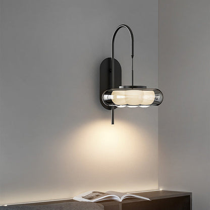 Modern Minimalist Curved Pole Round Iron Glass Shade Plastic LED Wall Sconce Lamp For Living Room