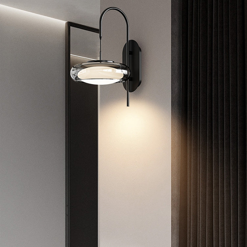 Modern Minimalist Curved Pole Round Iron Glass Shade Plastic LED Wall Sconce Lamp For Living Room