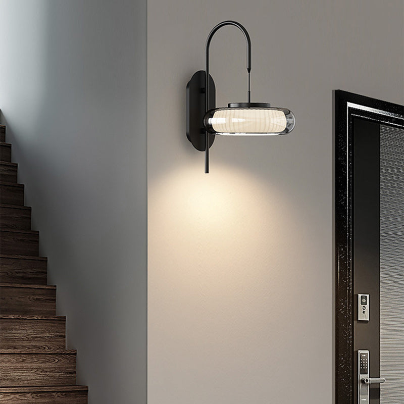 Modern Minimalist Curved Pole Round Iron Glass Shade Plastic LED Wall Sconce Lamp For Living Room