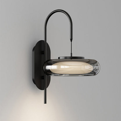 Modern Minimalist Curved Pole Round Iron Glass Shade Plastic LED Wall Sconce Lamp For Living Room