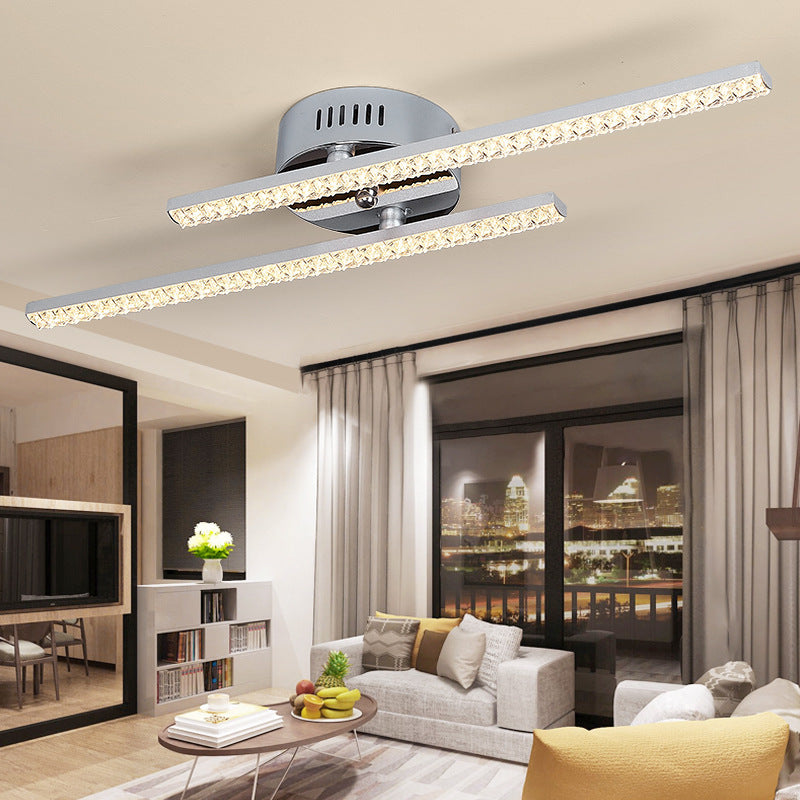 مصباح سقف LED شبه مسطح بإطار من الفولاذ المقاوم للصدأ طويل ومتوازي بتصميم عصري بسيط لغرفة المعيشة 