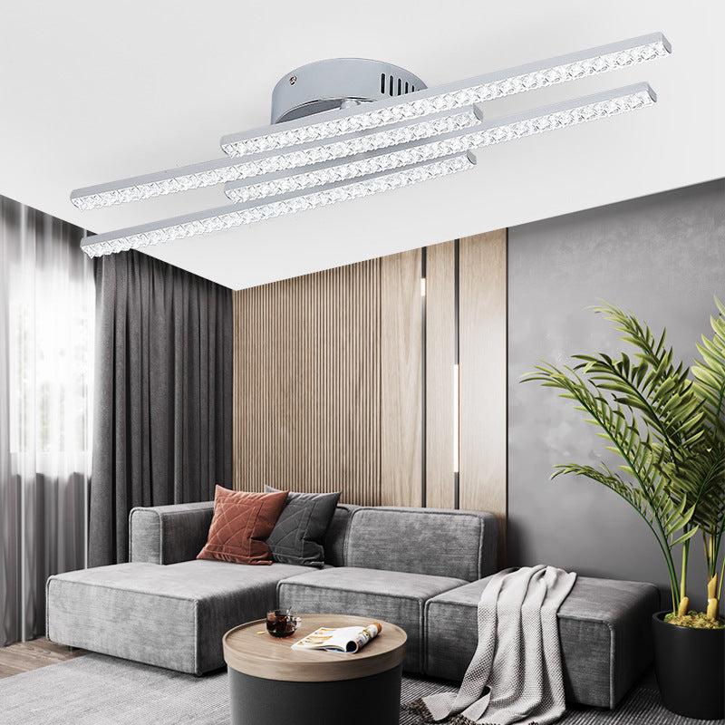 مصباح سقف LED شبه مسطح بإطار من الفولاذ المقاوم للصدأ طويل ومتوازي بتصميم عصري بسيط لغرفة المعيشة 