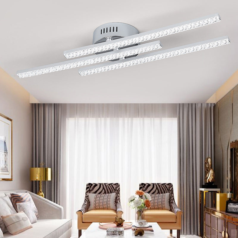 مصباح سقف LED شبه مسطح بإطار من الفولاذ المقاوم للصدأ طويل ومتوازي بتصميم عصري بسيط لغرفة المعيشة 