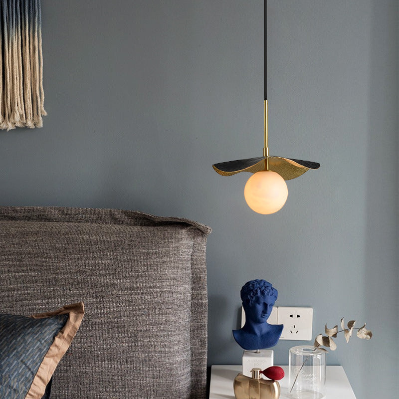 Contemporary Creative Orb Full Copper Sheet Glass Shade 1-Light Pendant Light For Living Room