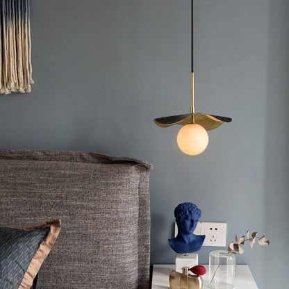 Contemporary Creative Orb Full Copper Sheet Glass Shade 1-Light Pendant Light For Living Room