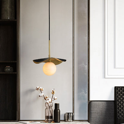 Contemporary Creative Orb Full Copper Sheet Glass Shade 1-Light Pendant Light For Living Room
