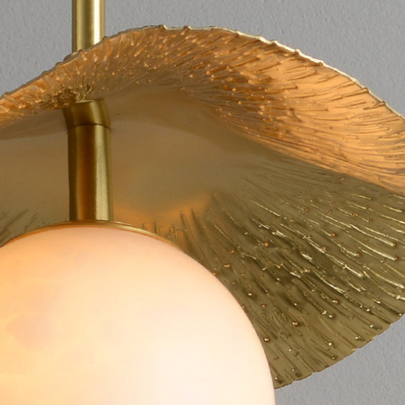 Contemporary Creative Orb Full Copper Sheet Glass Shade 1-Light Pendant Light For Living Room