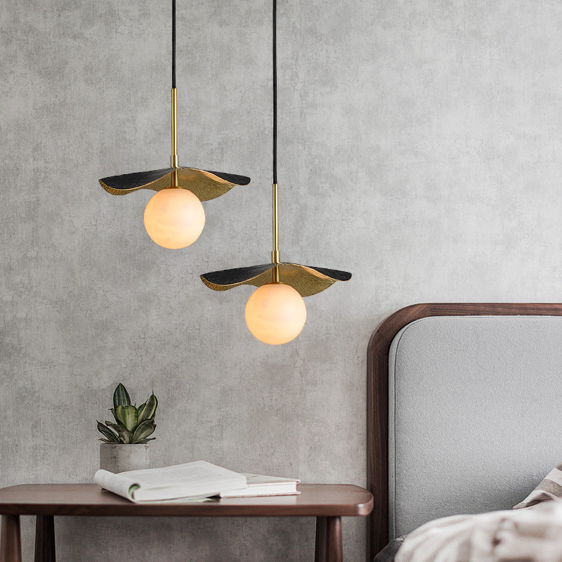 Contemporary Creative Orb Full Copper Sheet Glass Shade 1-Light Pendant Light For Living Room