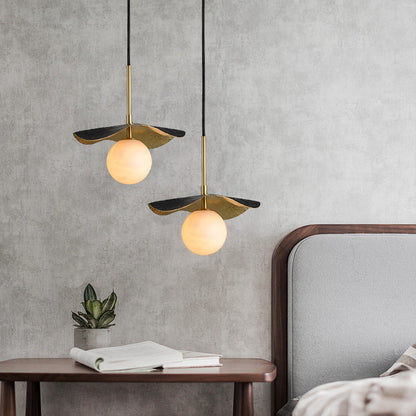 Contemporary Creative Orb Full Copper Sheet Glass Shade 1-Light Pendant Light For Living Room